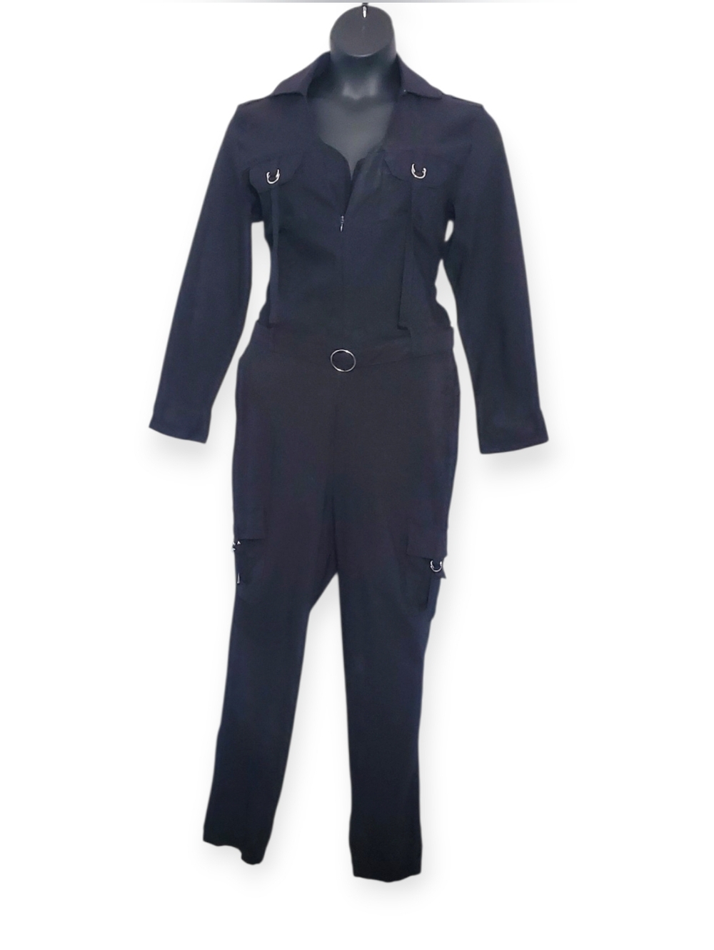 like an angel Black Long-Sleeve Cargo Utility Jumpsuit